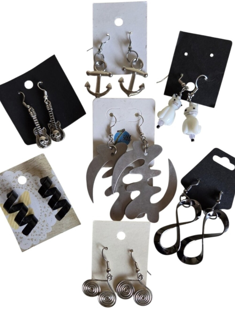 pierced earrings lot 7 pairs skull guitar anchor cat novelty